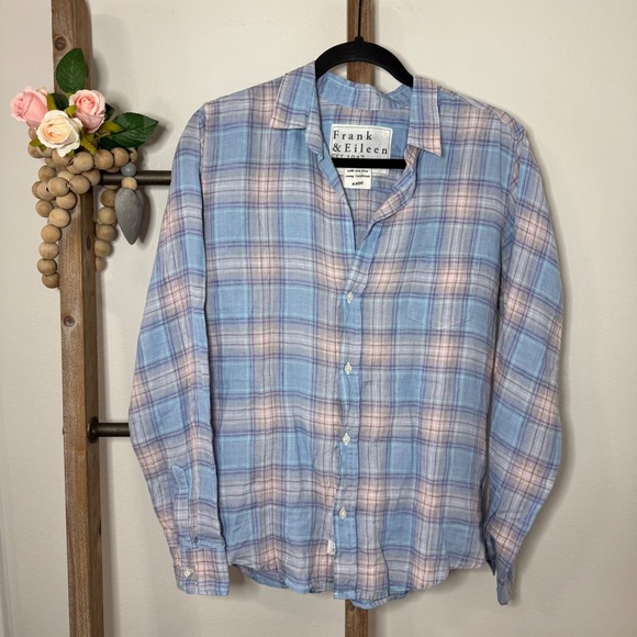 Frank & Eileen Tops - Frank and Eileen Plaid Linen Button Up Shirt Womens Size Large Blue Pink